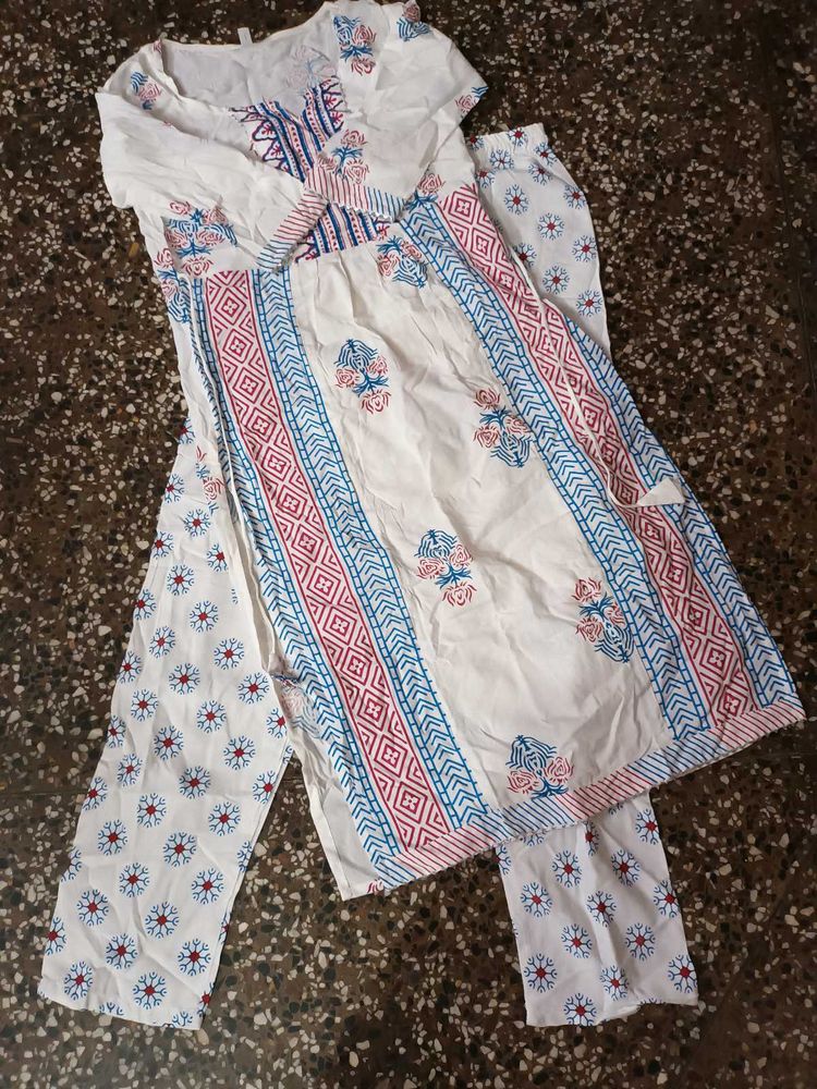 White Printed Cotton Pajama Set