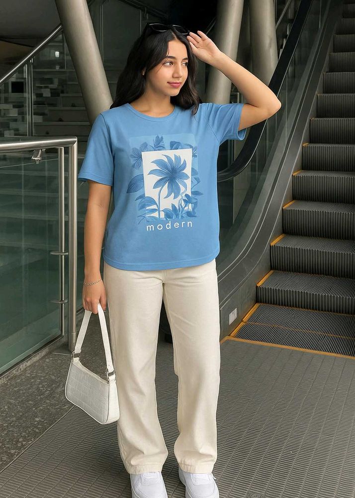Blue Floral Graphic Tee