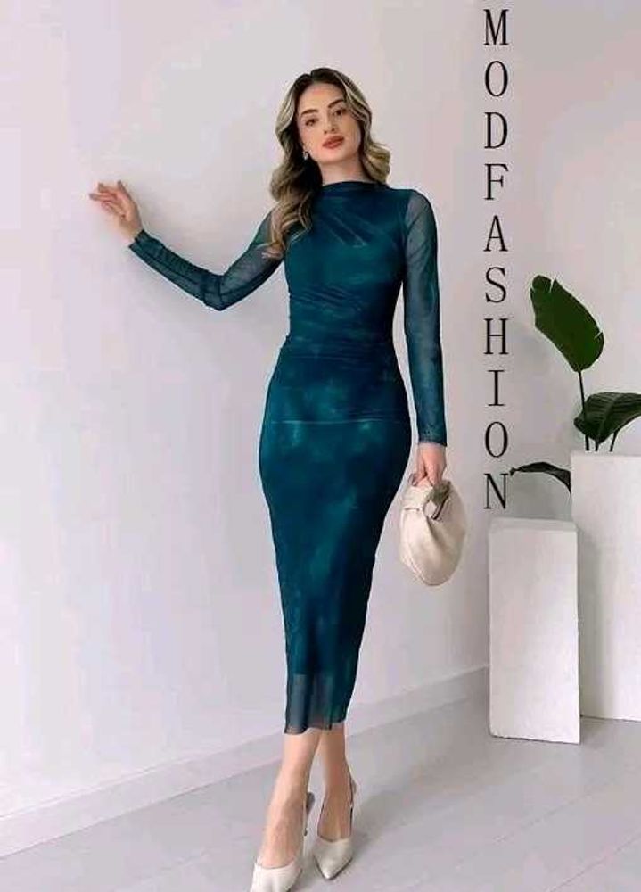 MOD APPARELS ELEGANTMESH LONG SLEEVE BODYCON DRESS