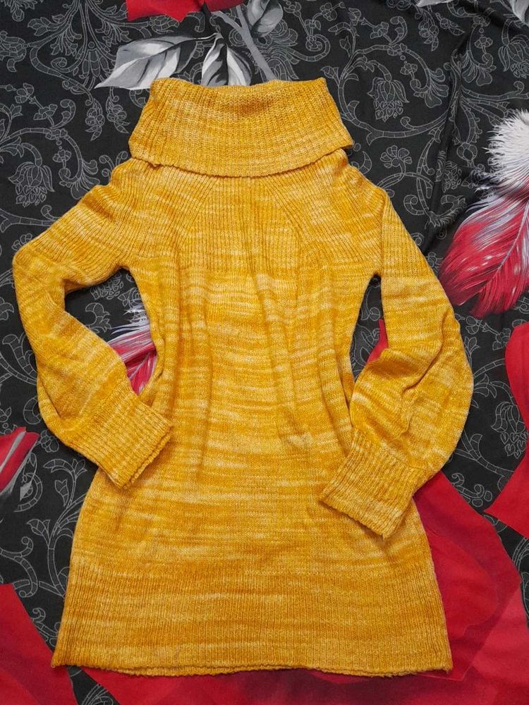 Cozy Mustard Knit Sweater Dress