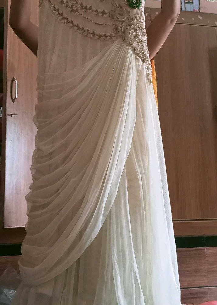 Elegant Ivory Embellished Gown With Beautiful Work