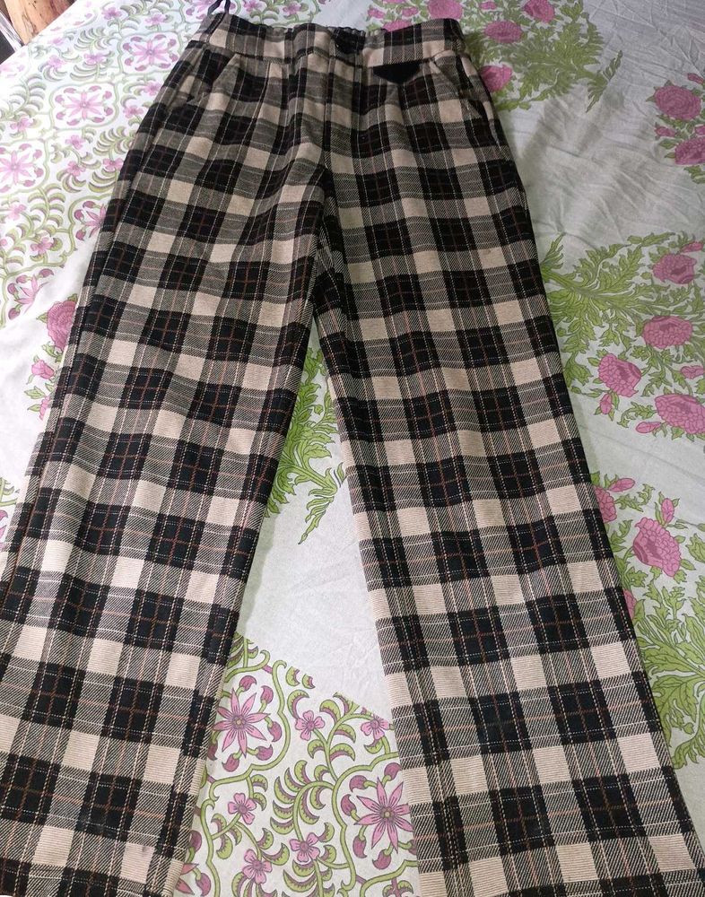 Checked Wide Leg Pants