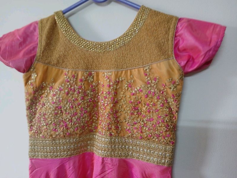 Pink &amp; Gold Anarkali Dress
