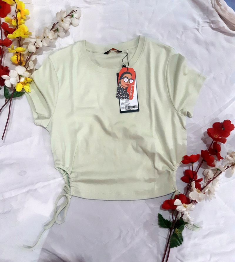 Light Green Drawstring Crop Top