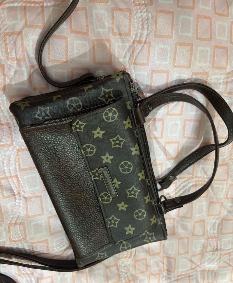2 Set Of Sling Bags - Brown Patterned Crossbody Ba