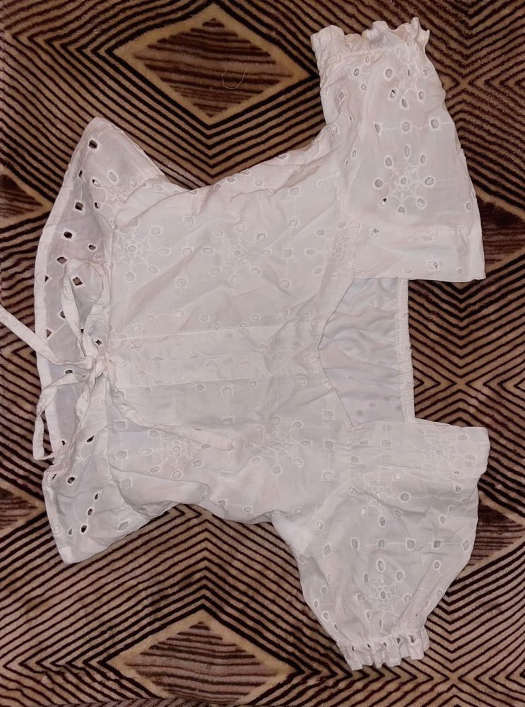 White Cotton Baby Doll Crop Top