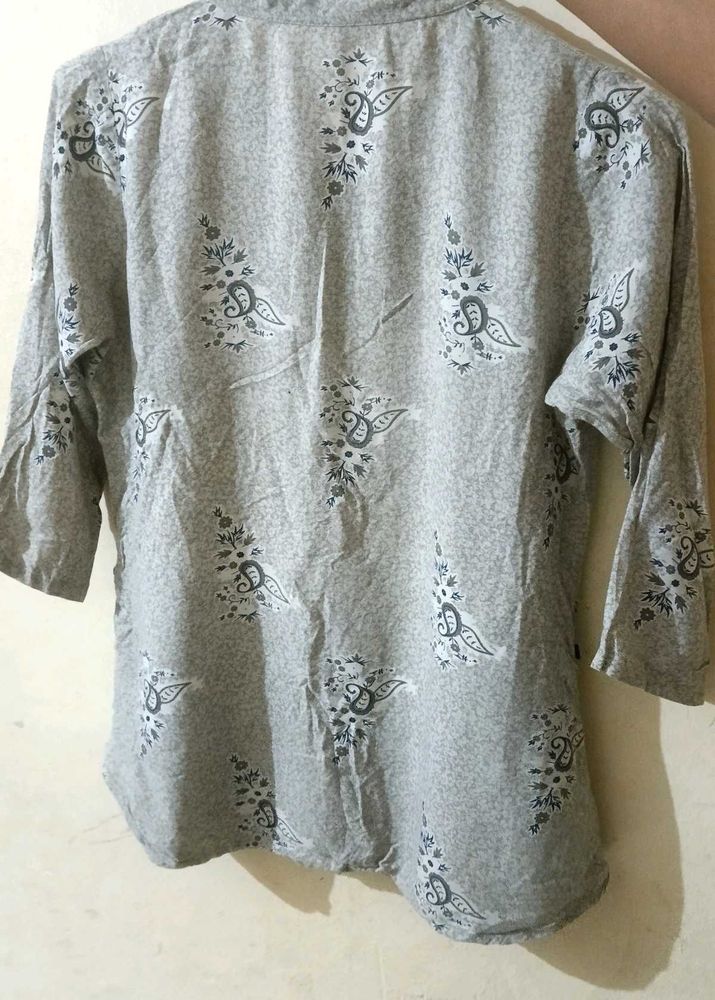 Gray Floral Button-Up Top