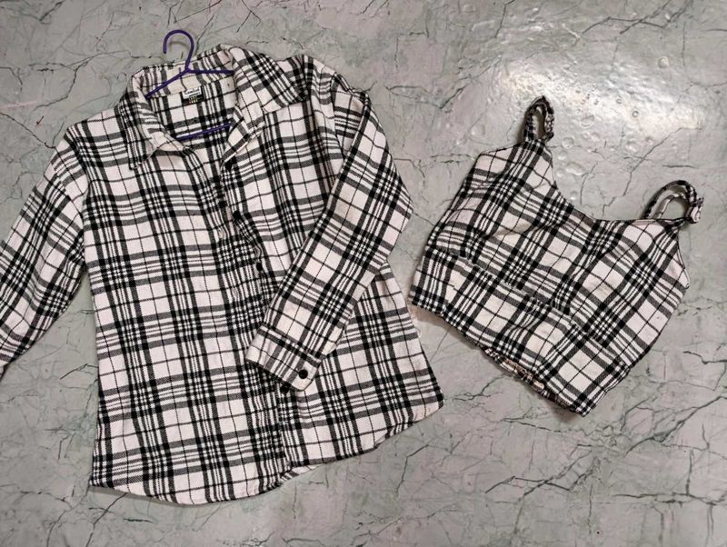 Plaid Shirt &amp; Top Set