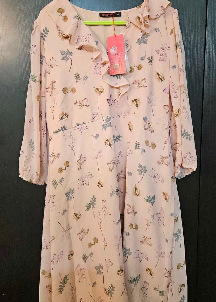 Peach Pink Flared Knee Length Dress