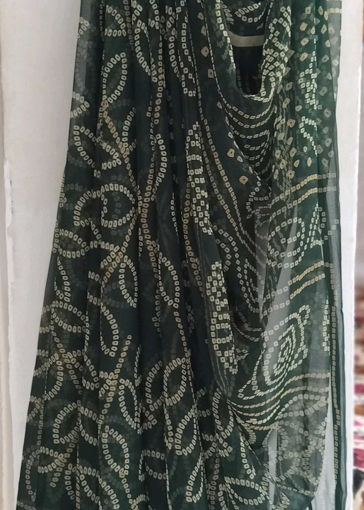 Bandhani Dark Green Saree