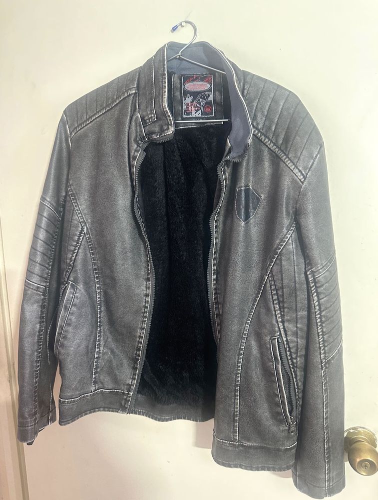 Vintage Gray Faux Leather Jacket