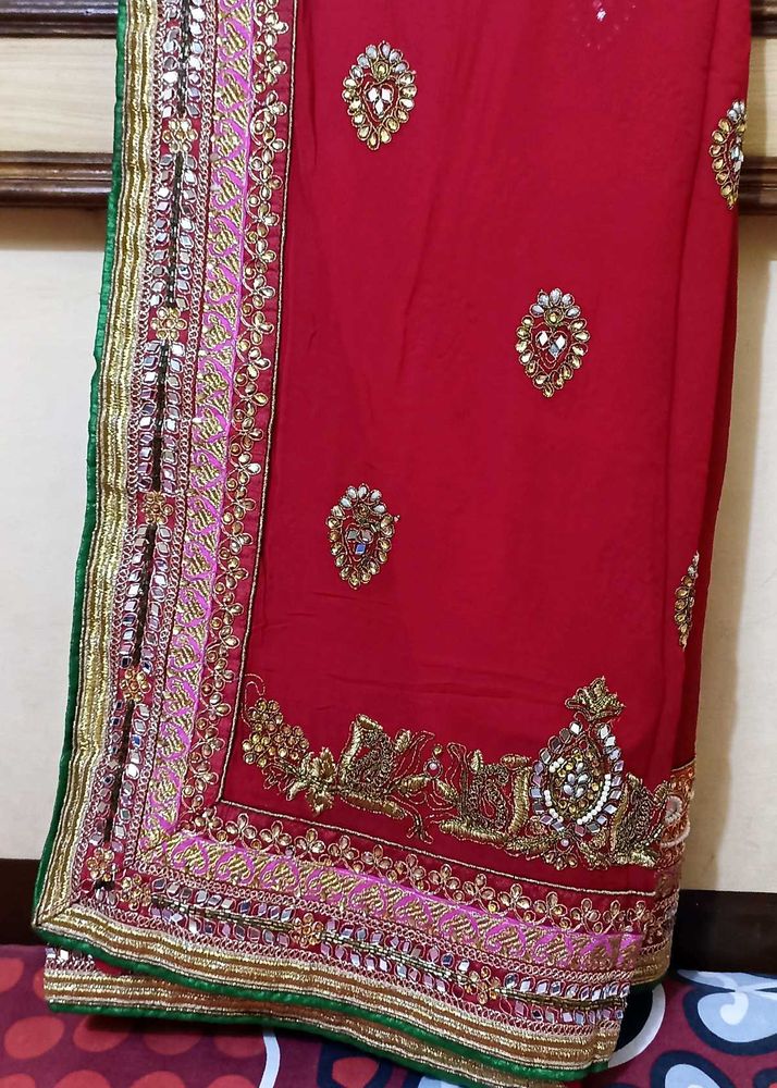 Sale- Red Heavy Saree with green blouse