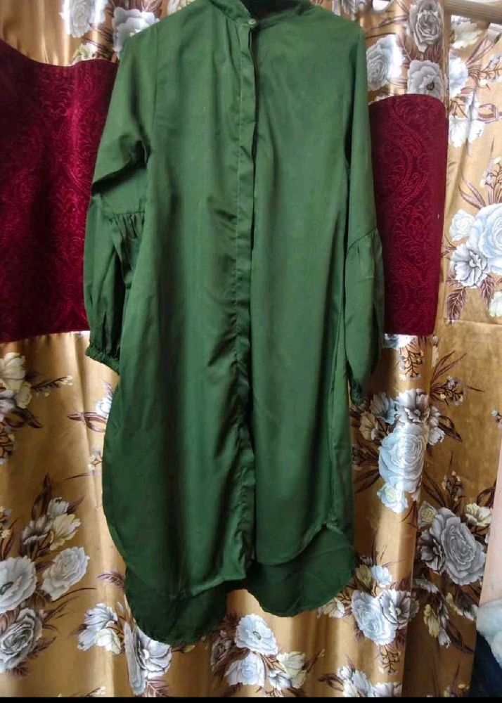 Green Button-Up Long Sleeve Tunic