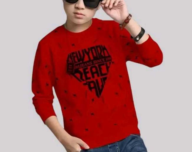 Boys Typography Printed Cotton  Regular Tshirt