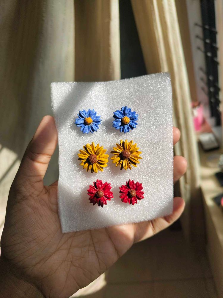 Handmade Clay Sunflower Earrings Set 🌻