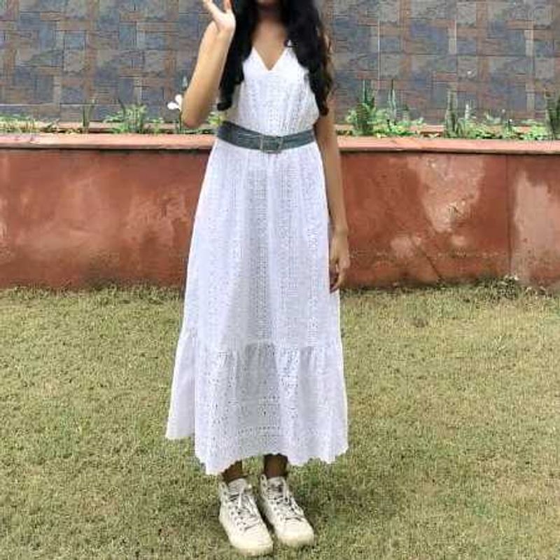Angelic White Sleeveless Chikankari Long Maxi Dres
