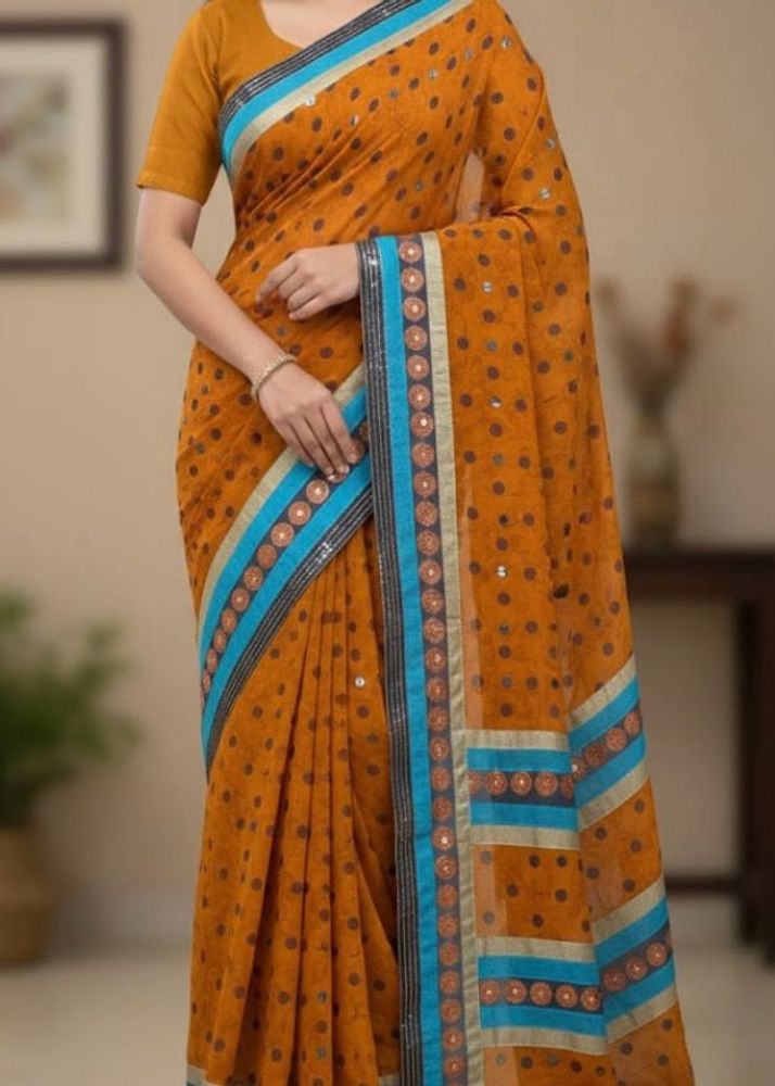 Orange Polka Dot Saree