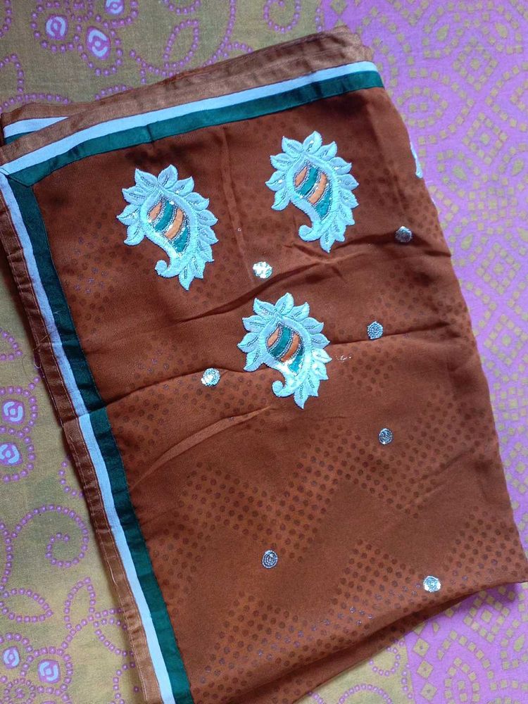 Brown Embroidered saree
