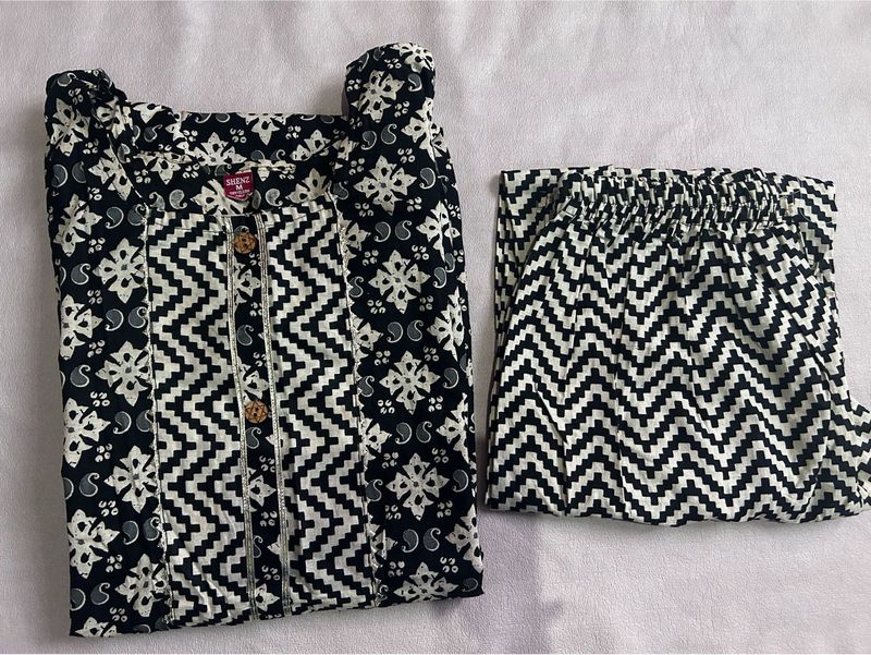 Black Printed Kurta Set