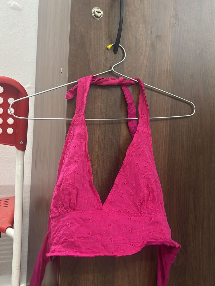 Pink Halter Neck Beach Top