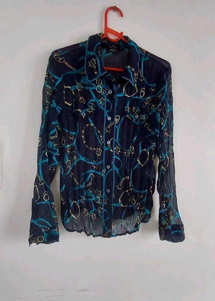 Chain Print Button Down Blouse