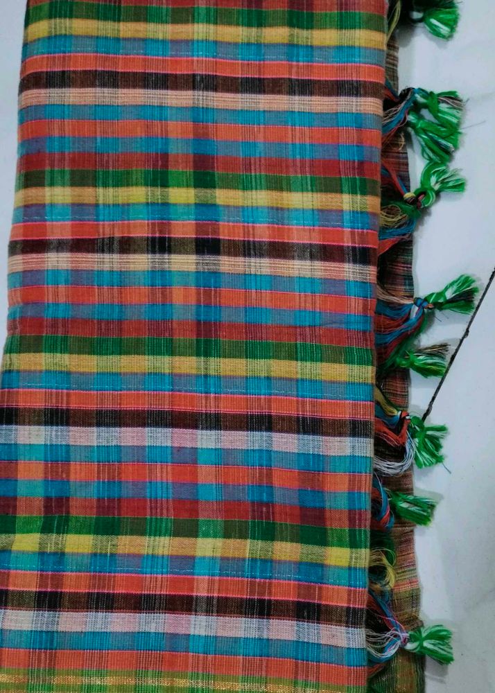 Colorful Pure Cotton Gamcha Style Saree