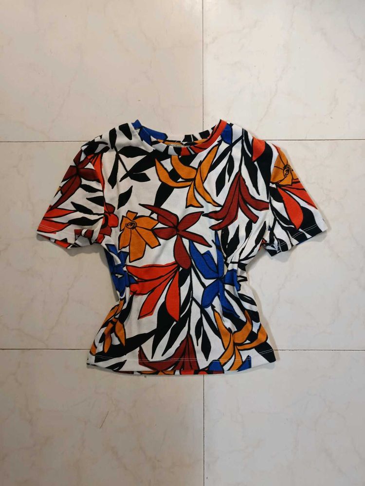 ZARA Printed Ribbed Top