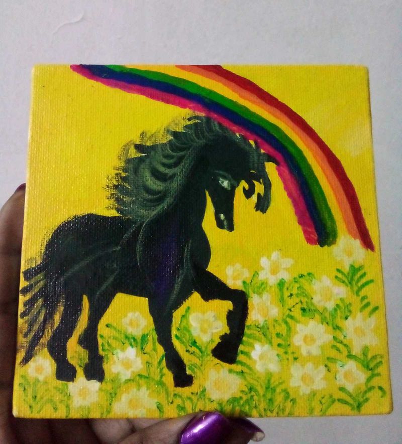 Rainbow Horse acrylic painting.