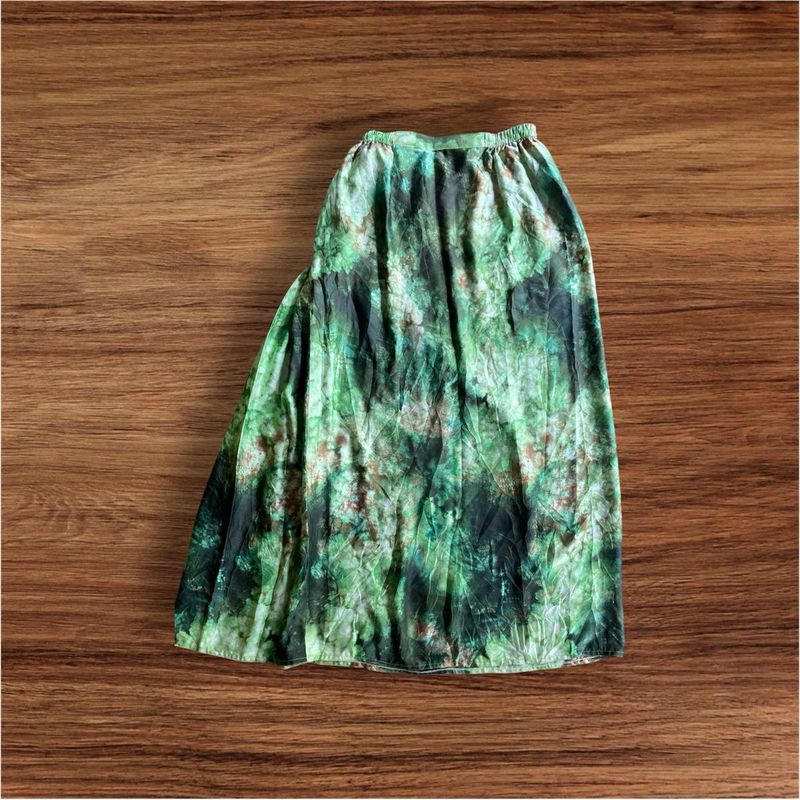 Green Abstract Print Slit Skirt