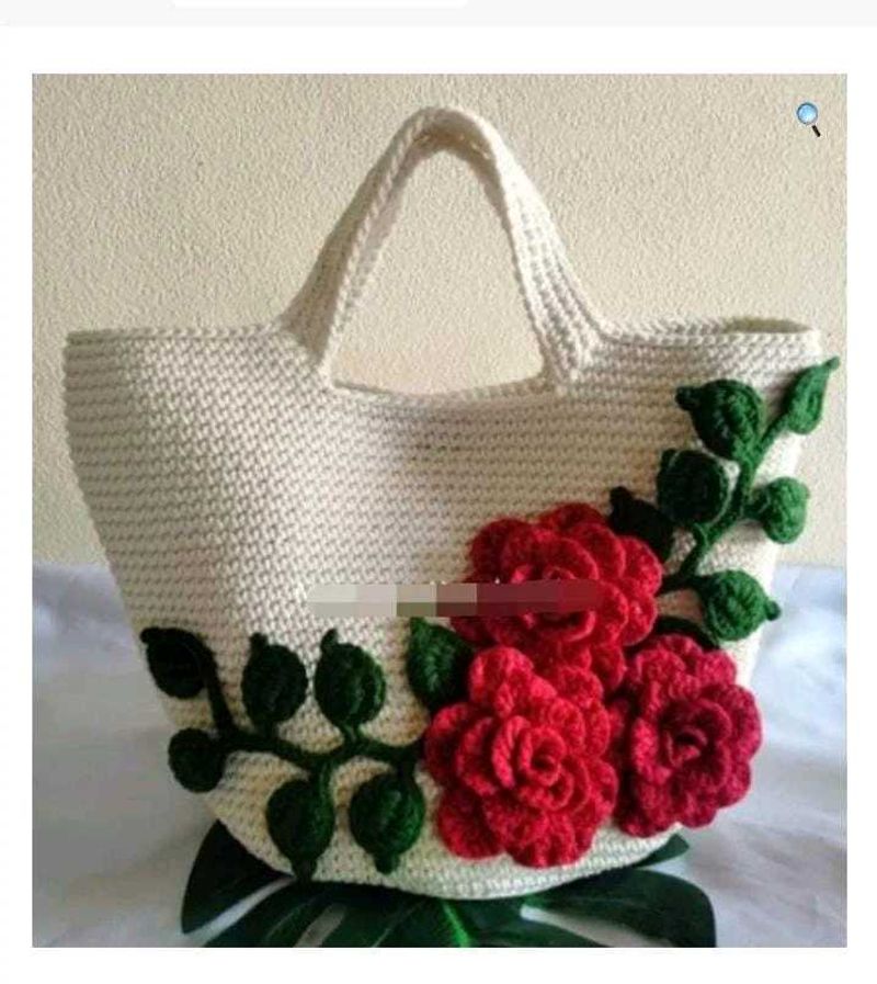 Handmade Crochet Floral Tote Bag