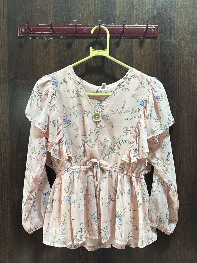 Elegant Floral Print Peplum Top - Large 🌸