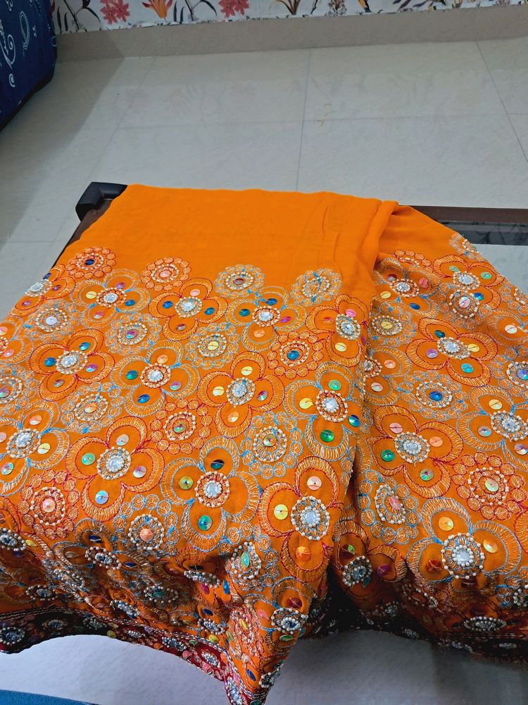 Heavily Embroidered Kundan Saree