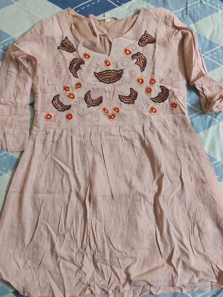 Embroidered Pink Tunic Top