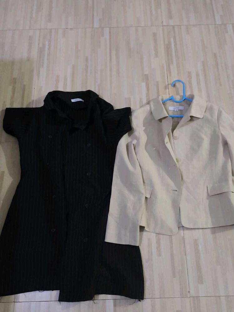 Blazer and Black Mini Shirt Dress