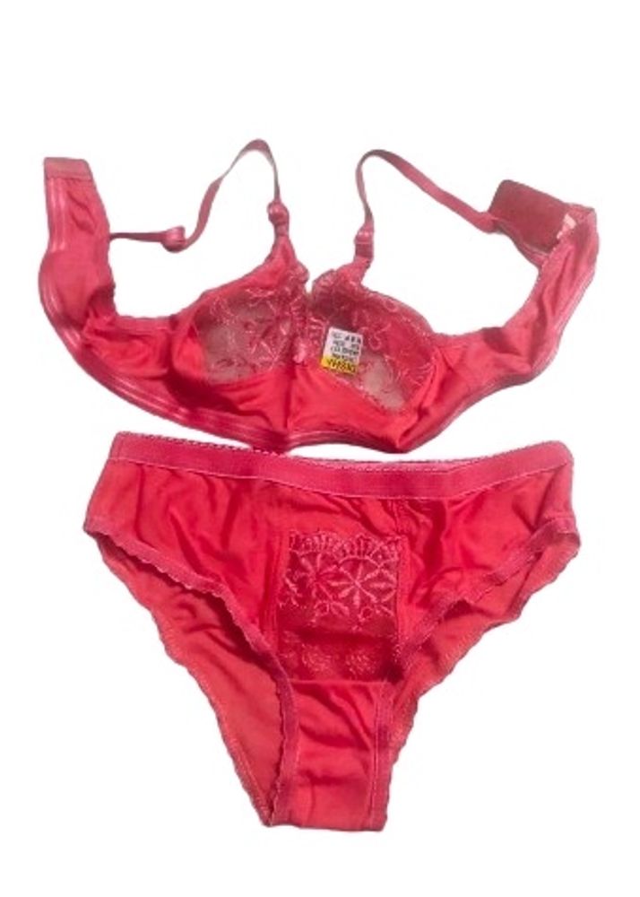Net Bra Panty Lingerie Set Red Size 32