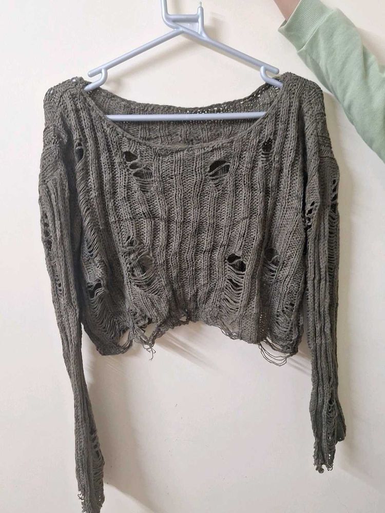 Distressed Knit Crop Top