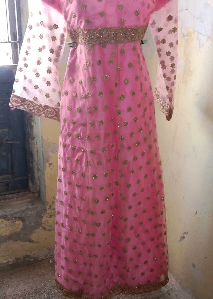 Pink &amp; Gold Embellished Ethnic Gown
