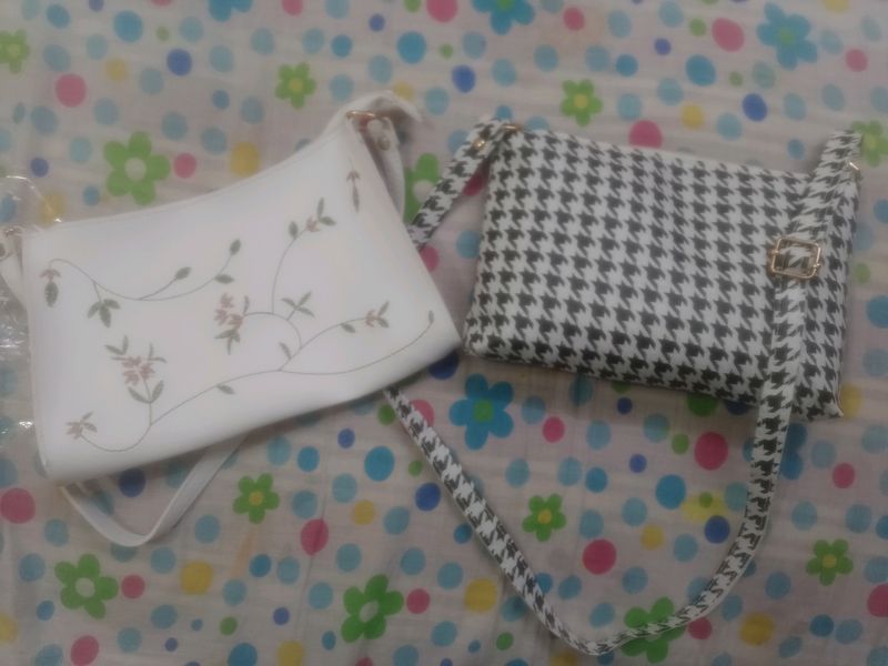 Two Embroidery White And Black Sling Bag
