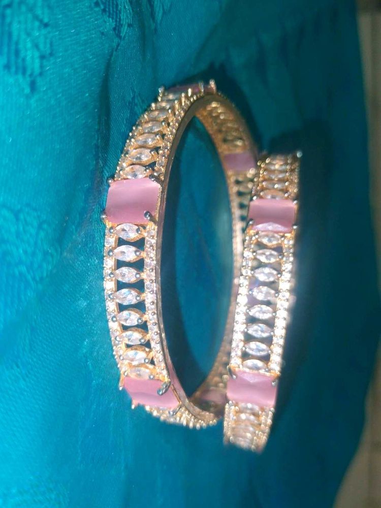 White And Baby Pink Stone Bangles
