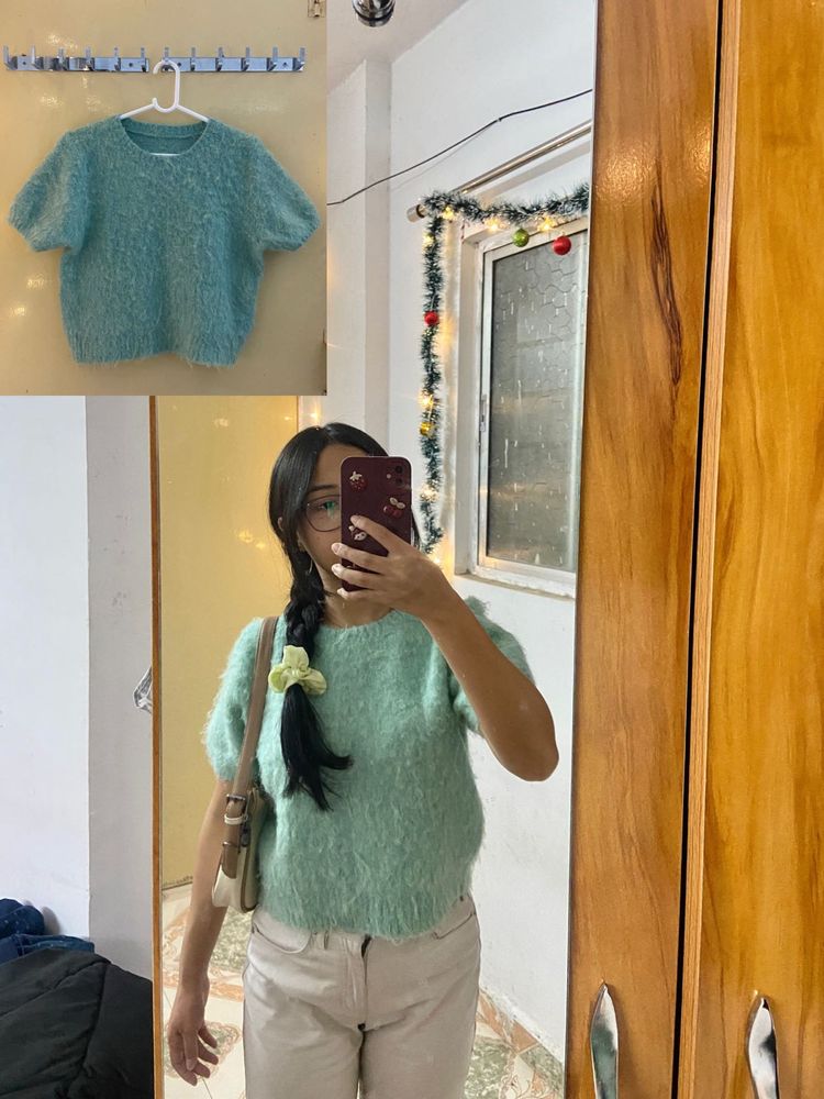 Fluffy Knit Short Sleeve Top