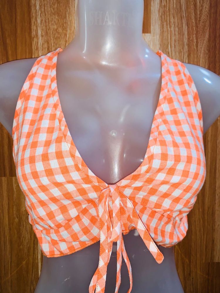 Orange Checkered Crop Top