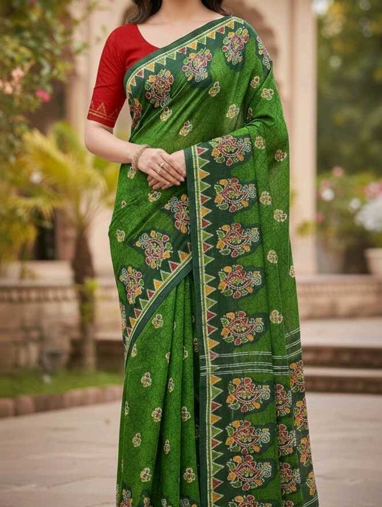 Kolkata Battick Green Cotton Saree