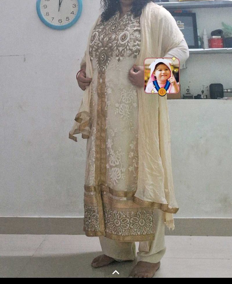 Cream Embroidered Salwar Kameez