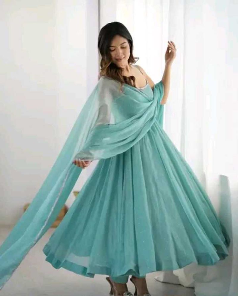 Elegant Blue Anarkali Kurta Set