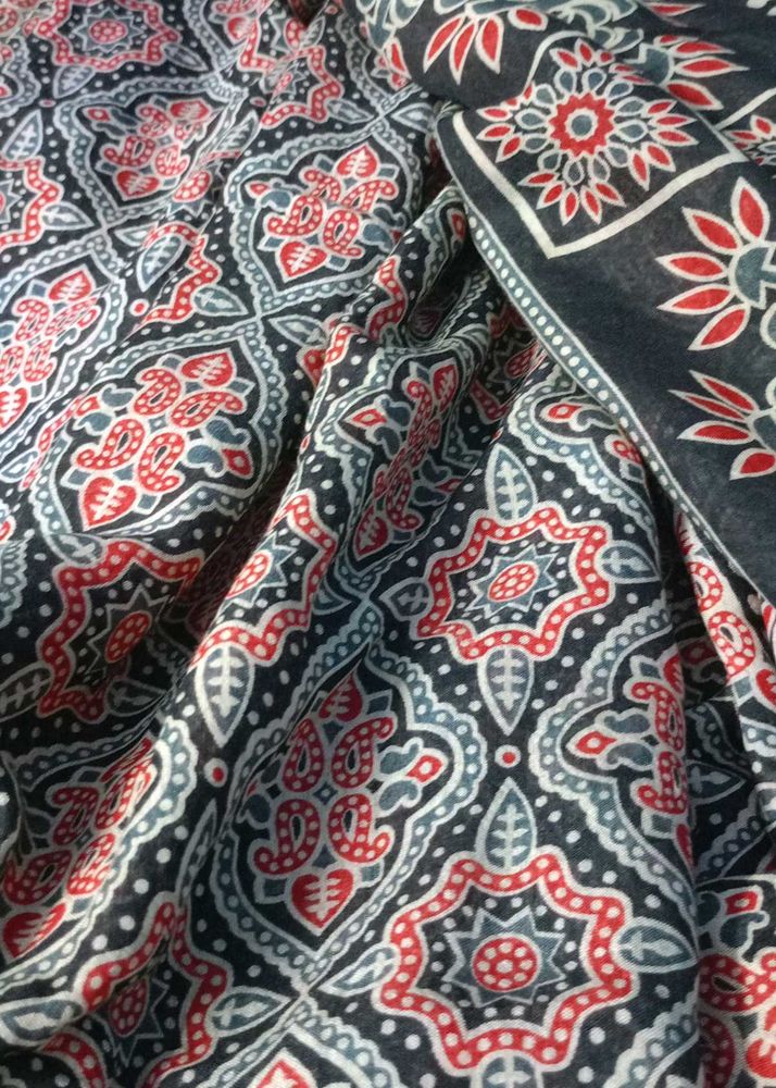 Chanderi Silk Ajrak Saree With Halter Blouse