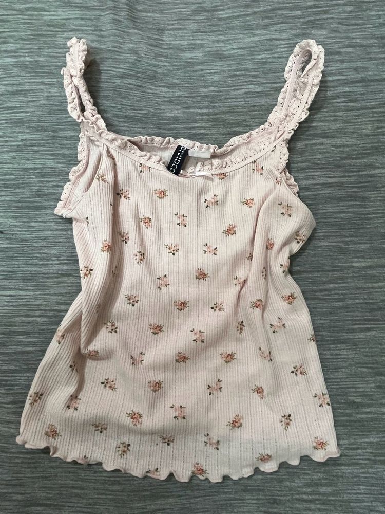 Lace Trimmed Jersey Strappy Top