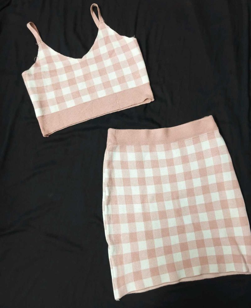 Pink Gingham Knit Set