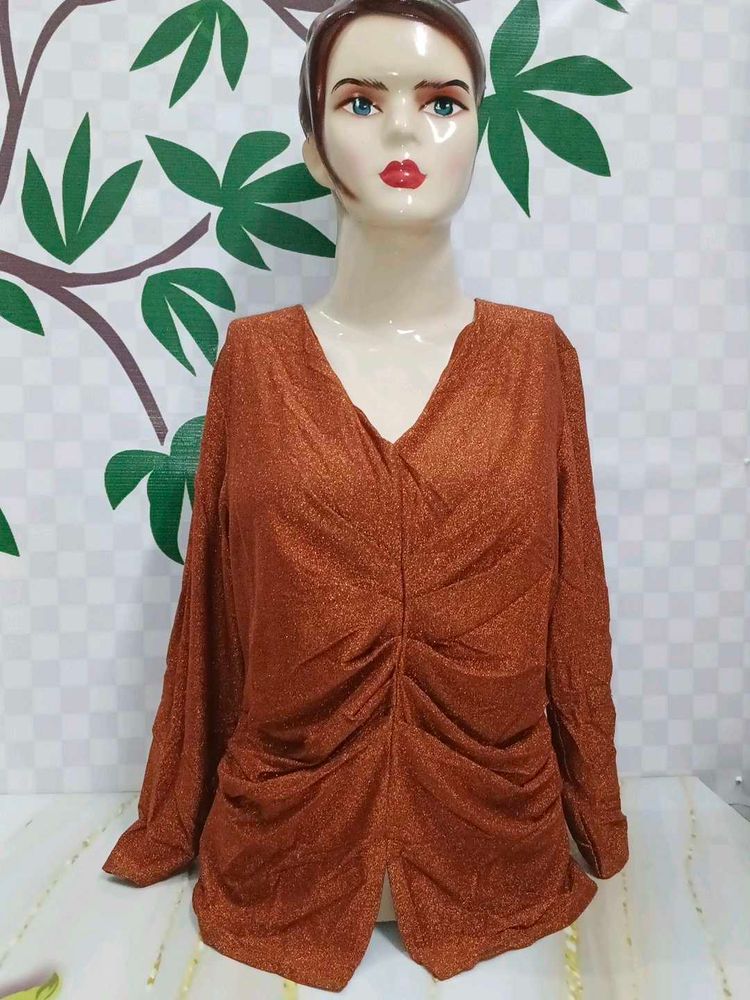 (300)Retro Bronze Ruched Top