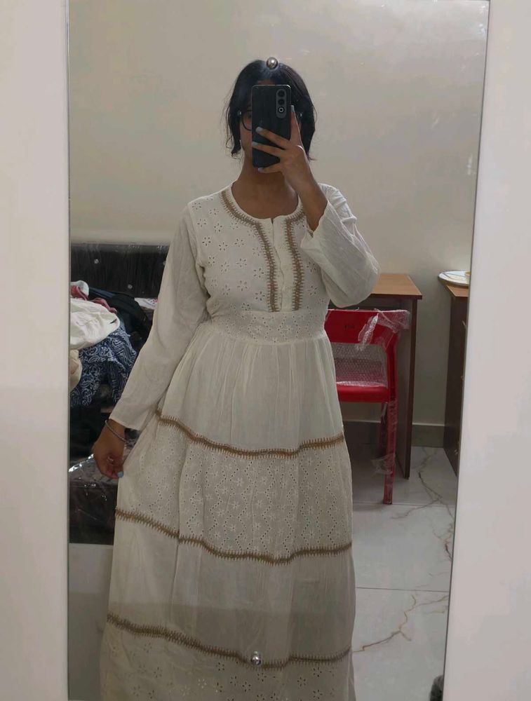 White Boho Embroidered Dress