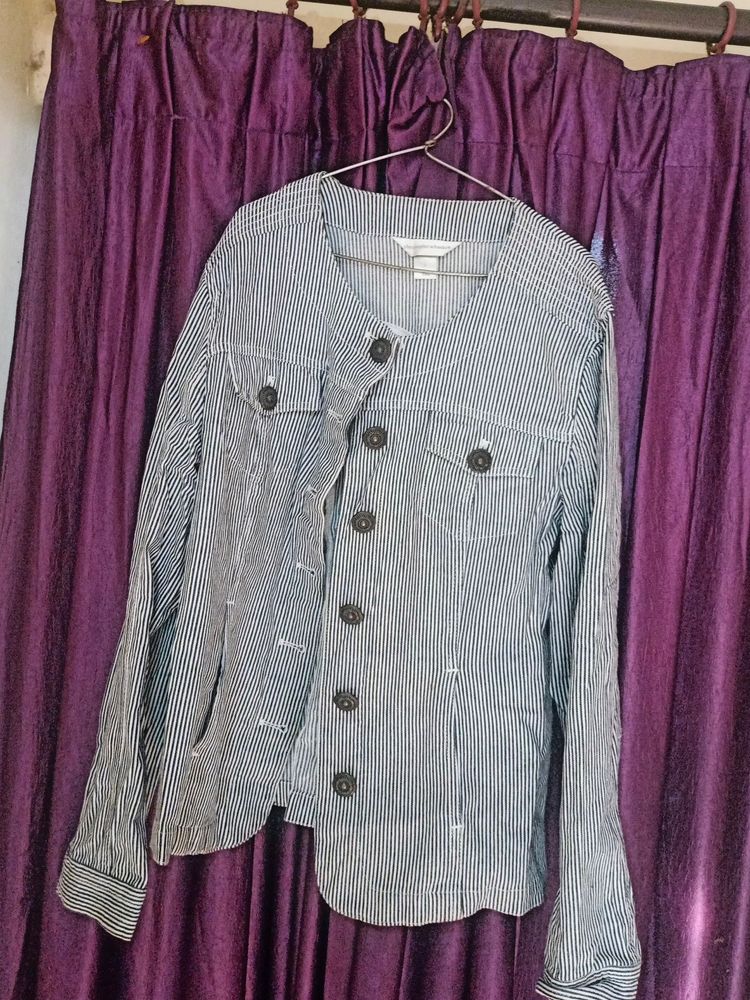 Whit And Blue Striped Winter , Summer Denim Jacket